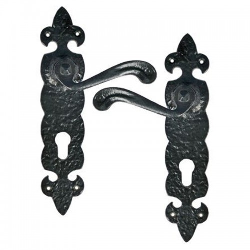 "Jaasiel" Black Iron Door Handle with Plate